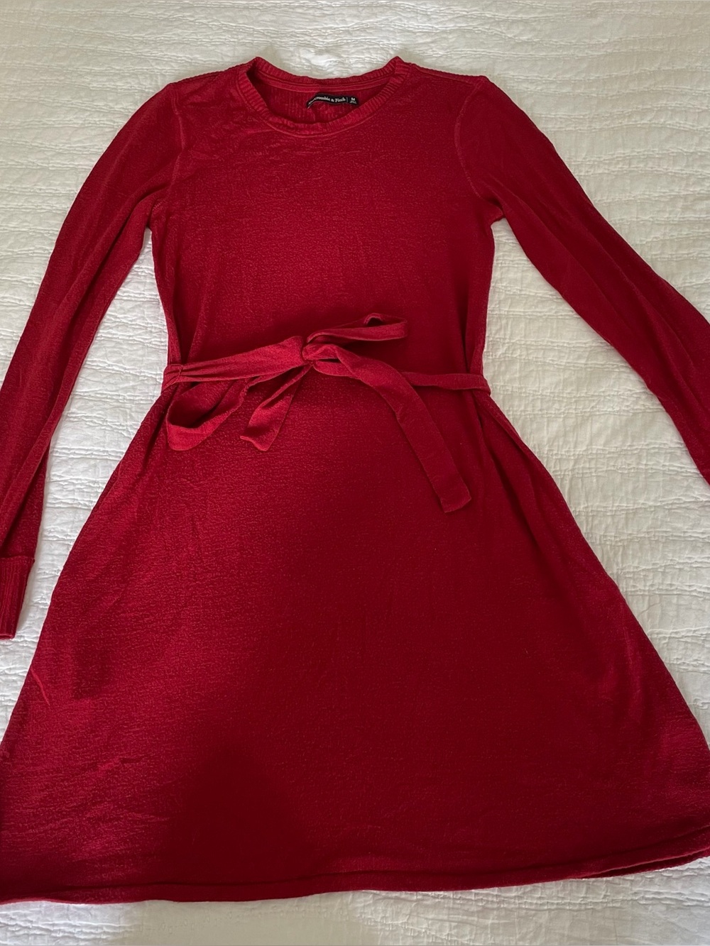 Abercrombie & Fitch Red Long-Sleeve Knit Belted Dress